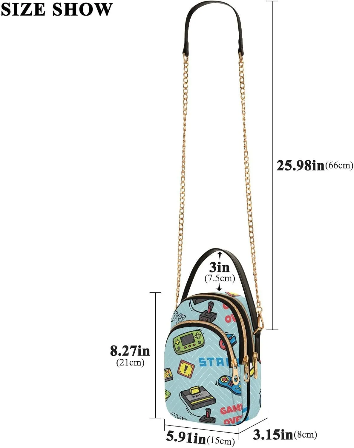 Women's Wave Cross Body Chest Bag, 52 inch Gold Chain Shoulder Handbag Purse