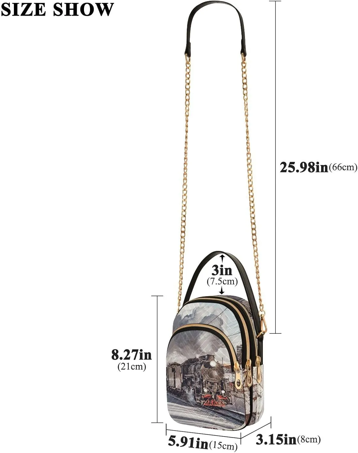 Women's Wave Cross Body Chest Bag, 52 inch Gold Chain Shoulder Handbag Purse