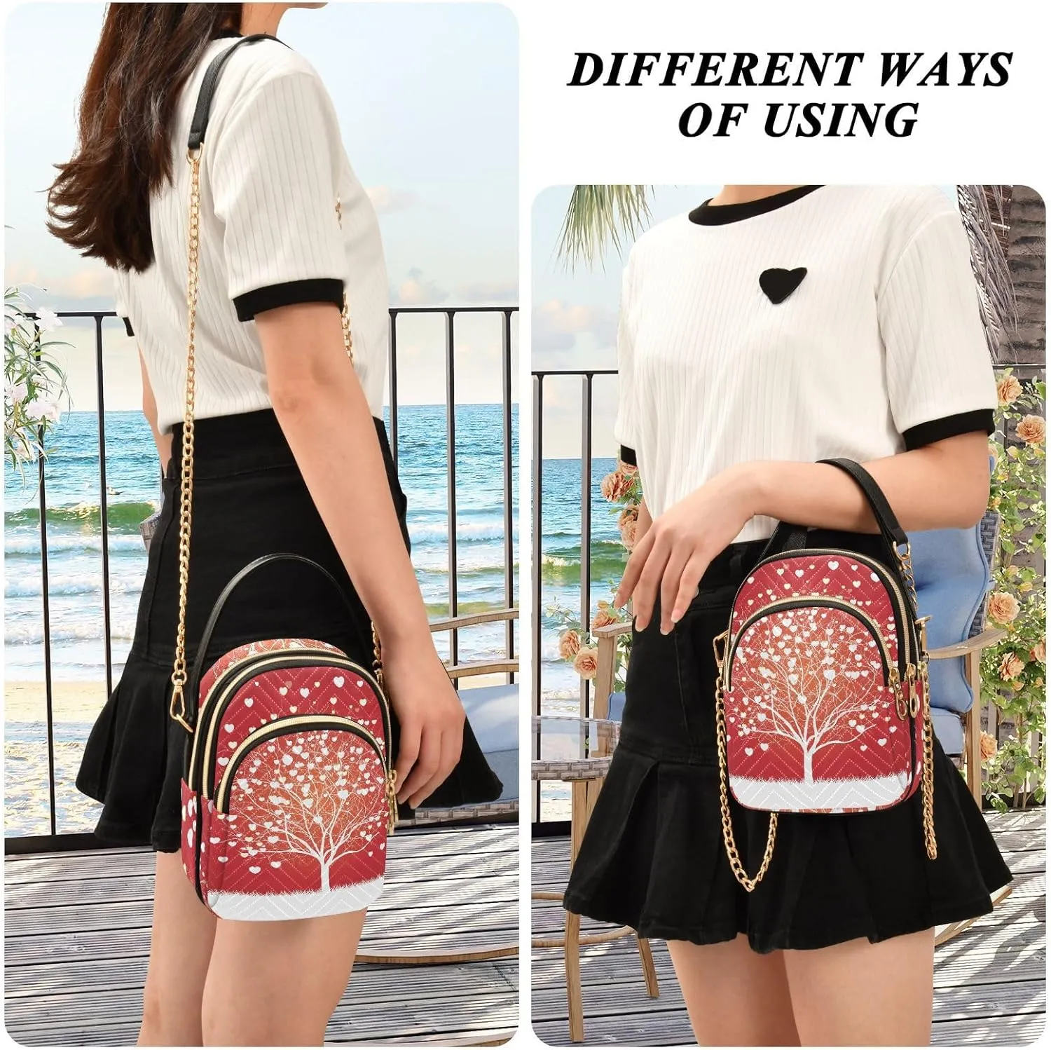 Women's Wave Cross Body Chest Bag, 52 inch Gold Chain Shoulder Handbag Purse
