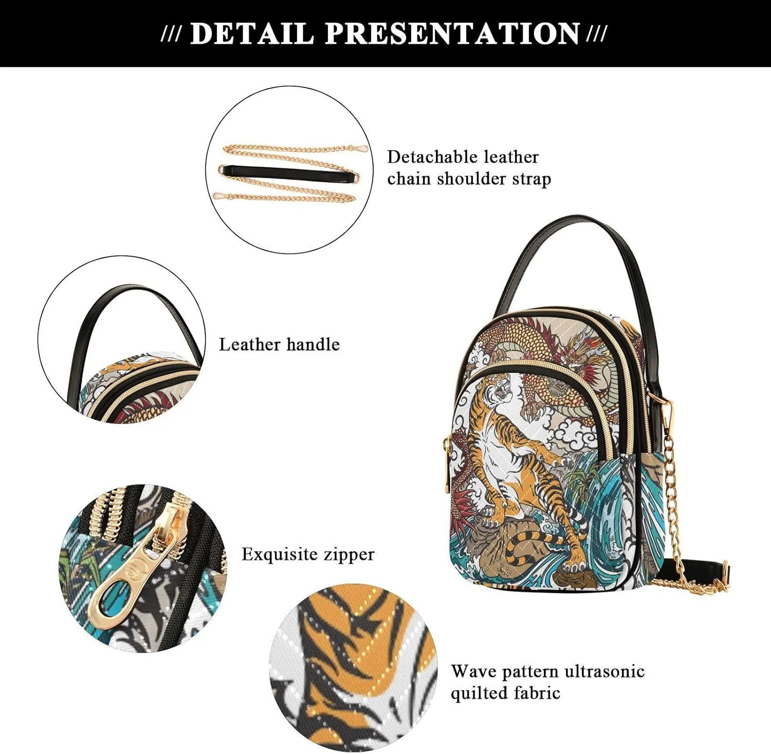Women's Wave Cross Body Chest Bag, 52 inch Gold Chain Shoulder Handbag Purse