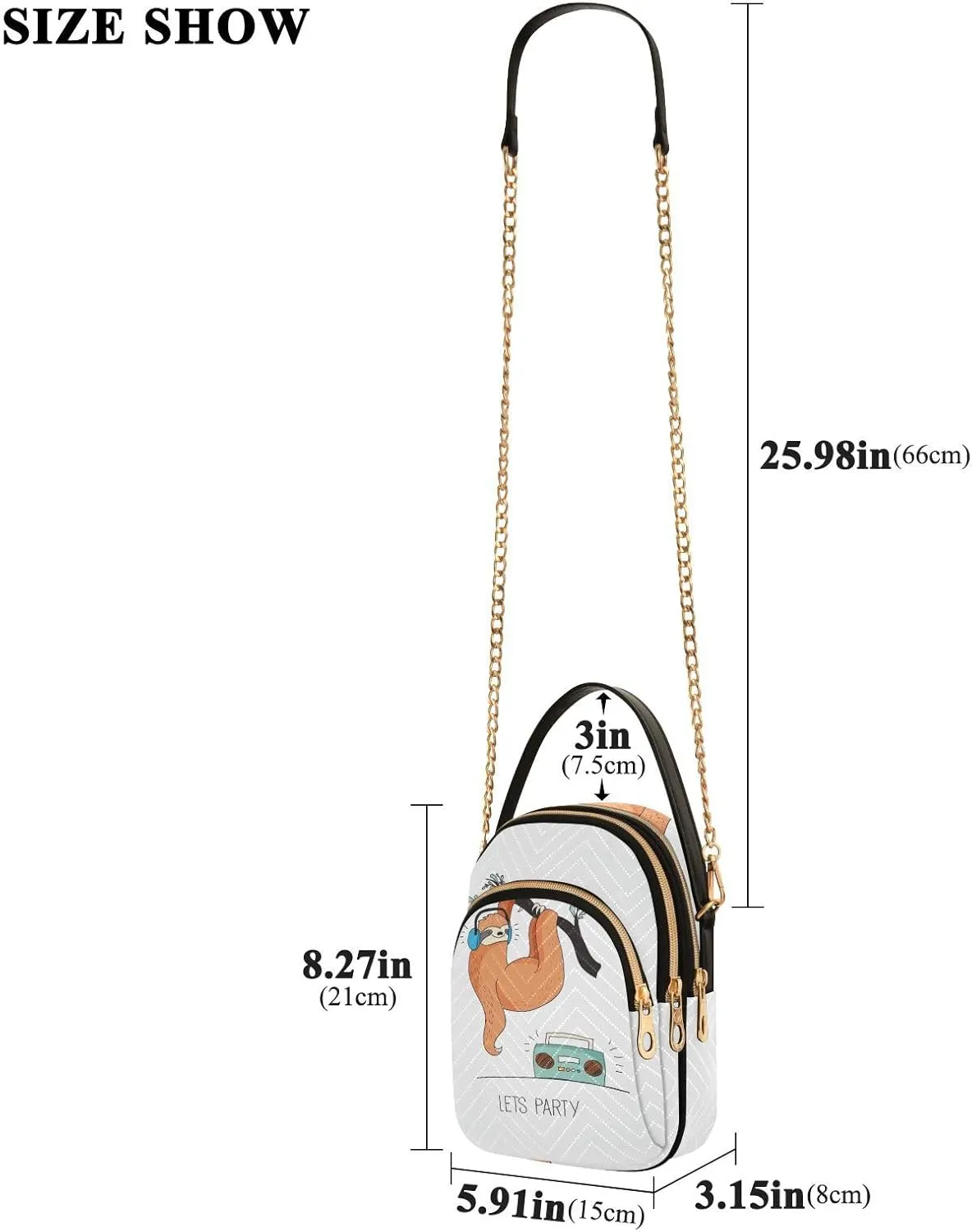 Women's Wave Cross Body Chest Bag, 52 inch Gold Chain Shoulder Handbag Purse