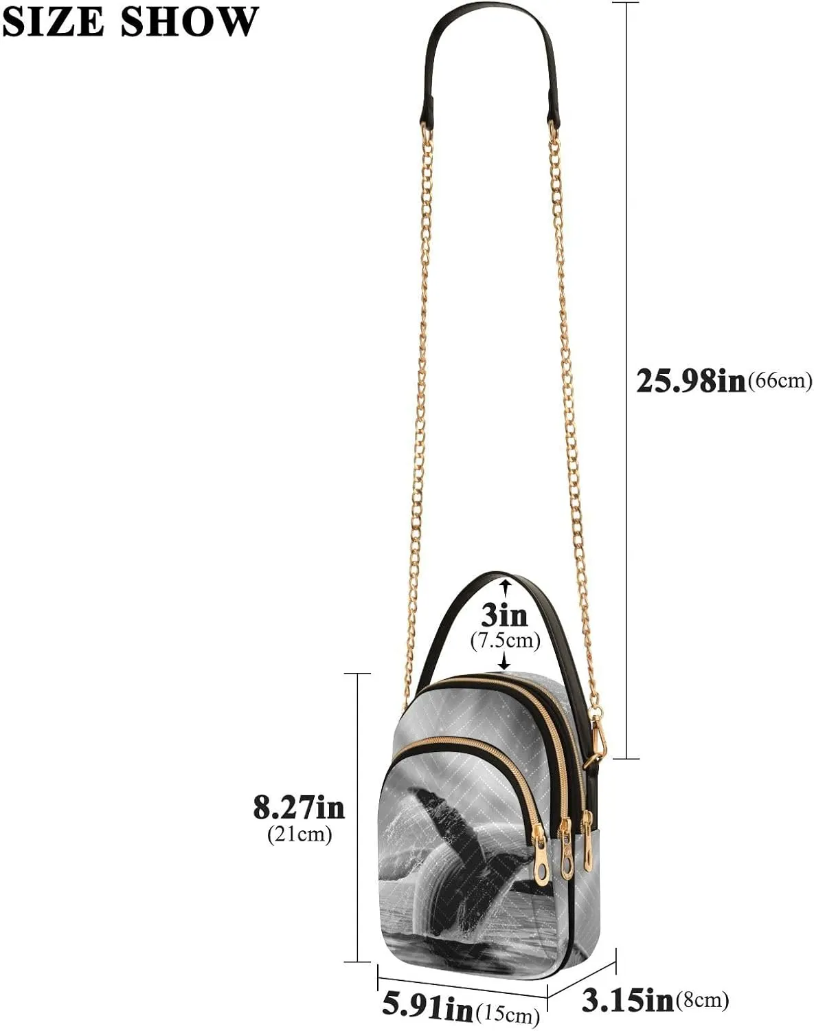 Women's Wave Cross Body Chest Bag, 52 inch Gold Chain Shoulder Handbag Purse