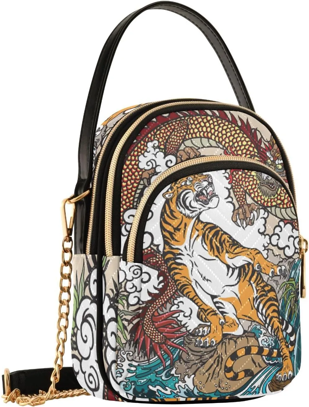 Women's Wave Cross Body Chest Bag, 52 inch Gold Chain Shoulder Handbag Purse