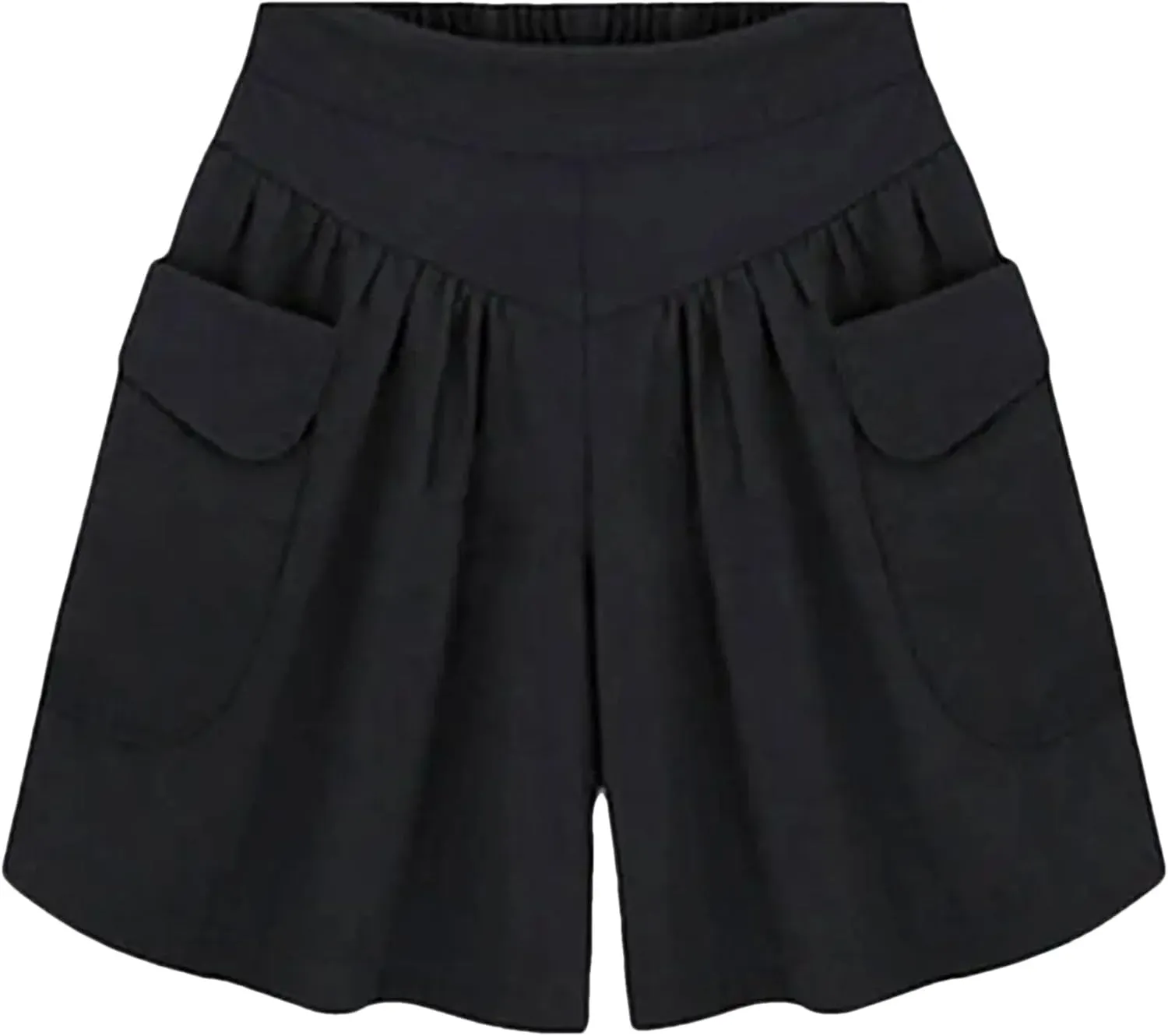 Women's Wide Leg Beach Shorts with Pockets | Elastic Waist Loose Fit Summer Shorts | Plus Size Casual Yoga Running Shorts Black XS