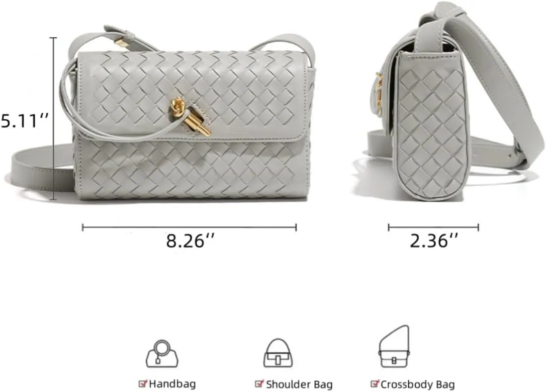 Women's Woven Shoulder Bag PU Leather Fashion Hobo Handbag Crossbody Clutch Satchel Purse Handwoven Underarm Purse