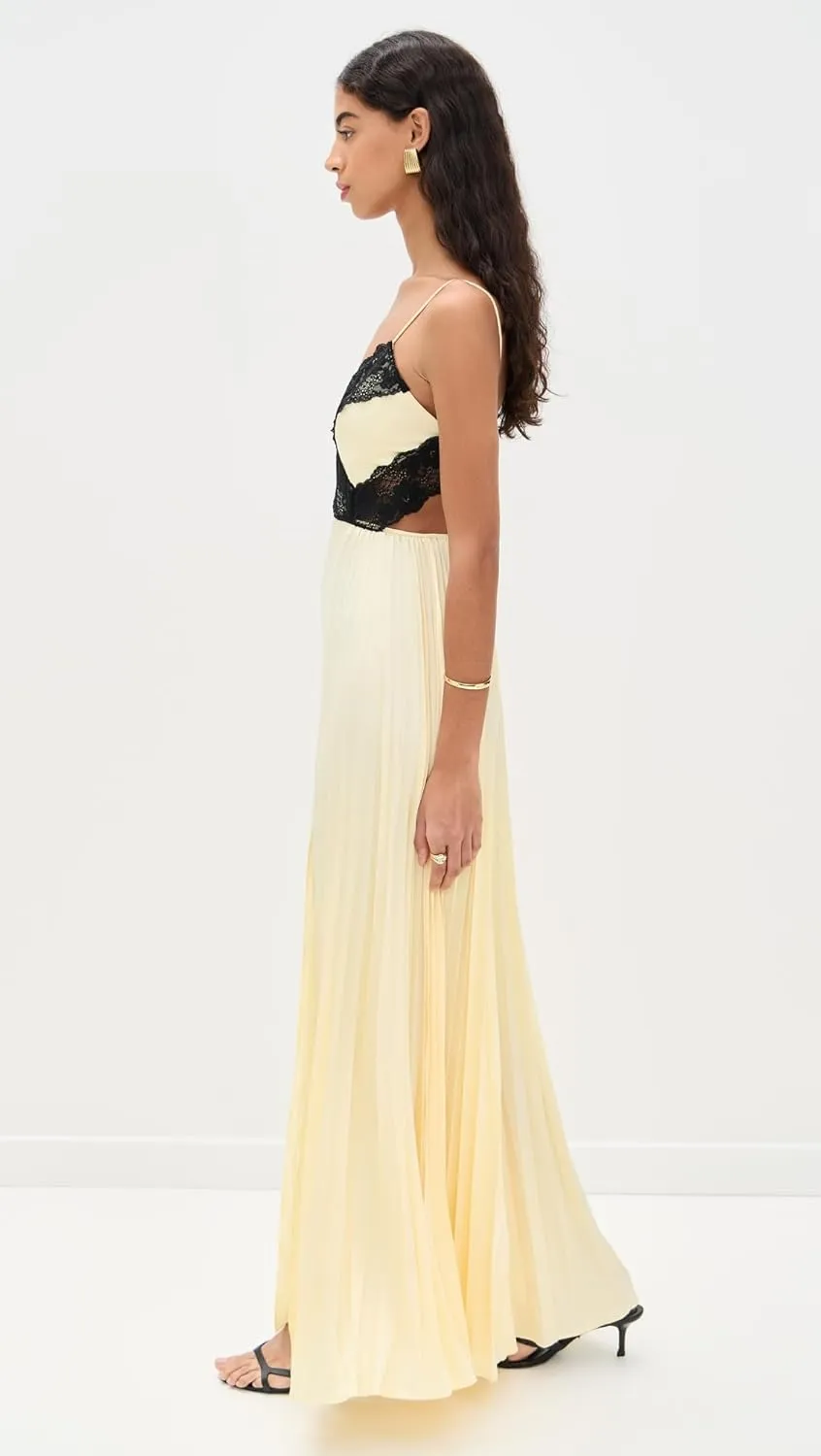 Women's Yellow Satin Lace Maxi Dress