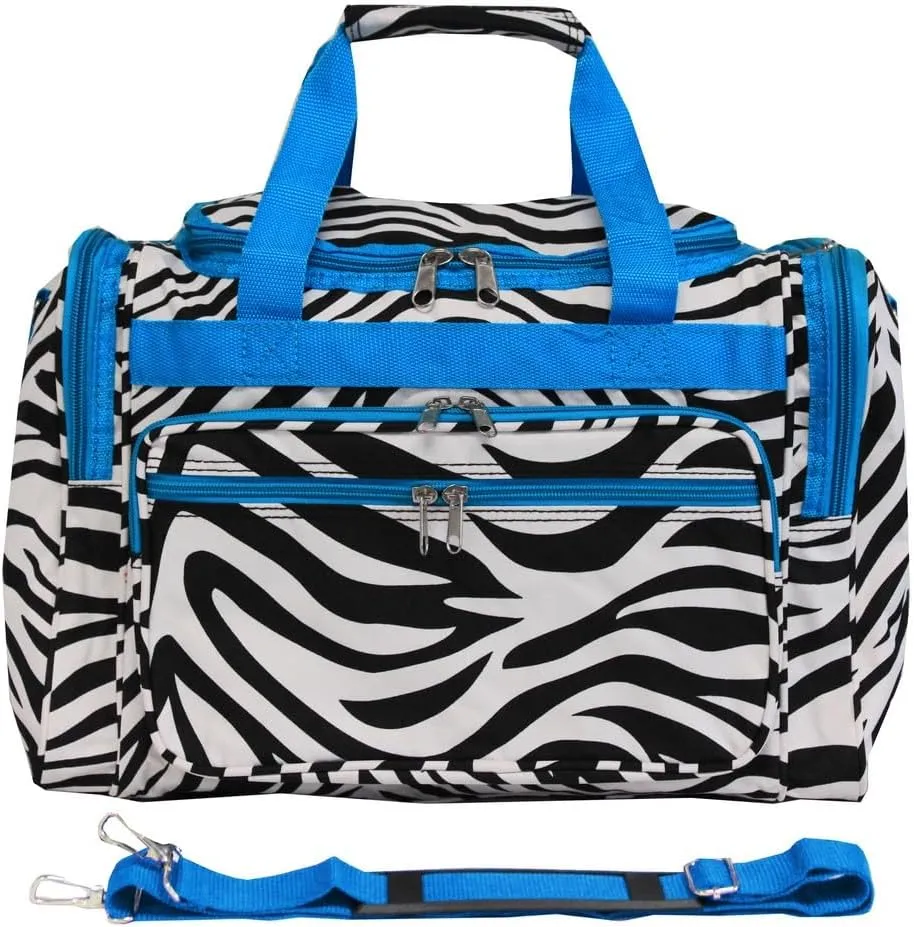 World Traveler 81T16-163-T-1 Duffle Bag, One Size, Blue Trim Zebra