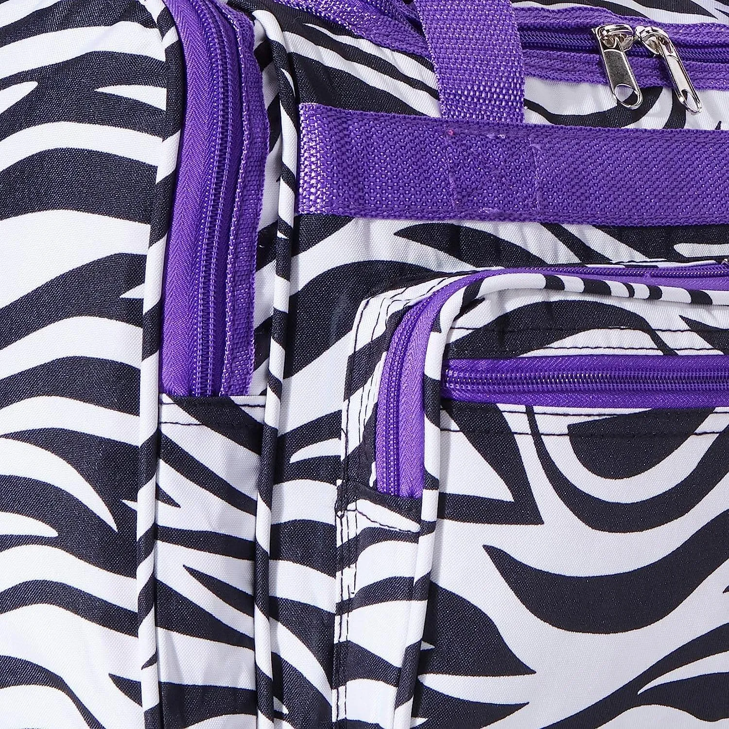 World Traveler 81T16-163AP-1 Duffle Bag, One Size, Dark Purple Trim Zebra