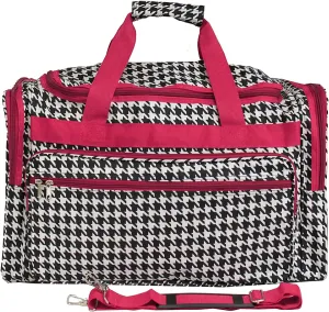 World Traveler Fashion Prints 19-Inch Duffle Bag, Red Trim Houndstooth