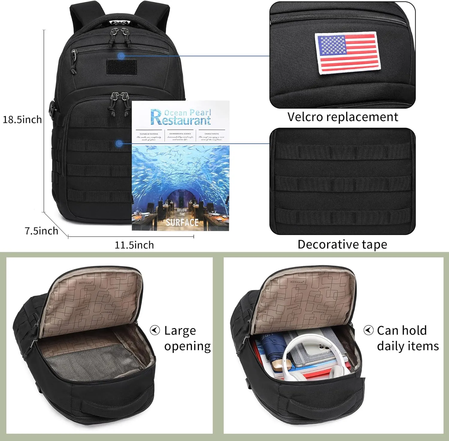 Wotony Military tactical backpack, backpack for men black small tactical assault bag