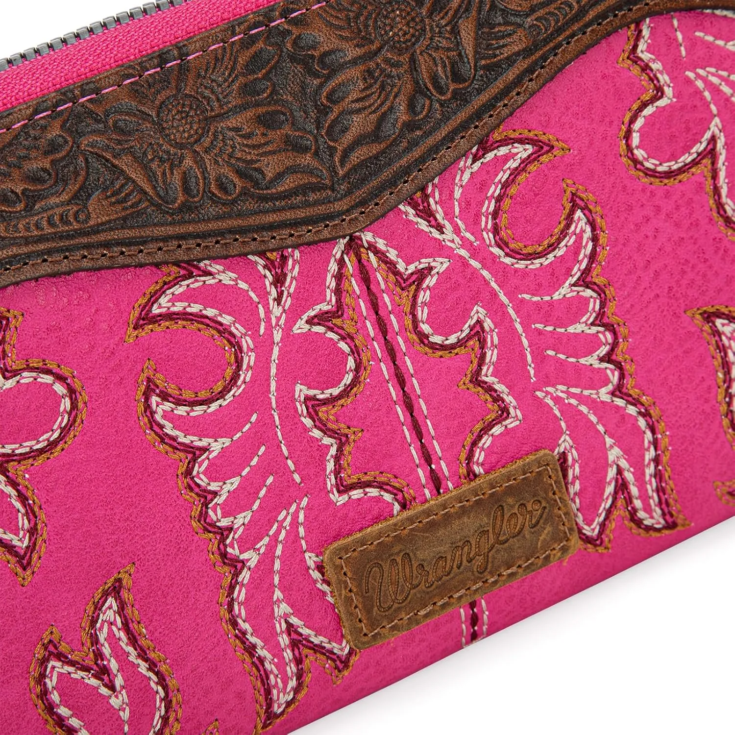 Wrangler Wristlet Western Wallet for Women Floral Tooled Clutch Boot Stitch Bifold Wallet with Card Holder