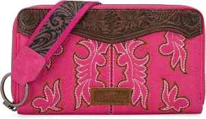 Wrangler Wristlet Western Wallet for Women Floral Tooled Clutch Boot Stitch Bifold Wallet with Card Holder