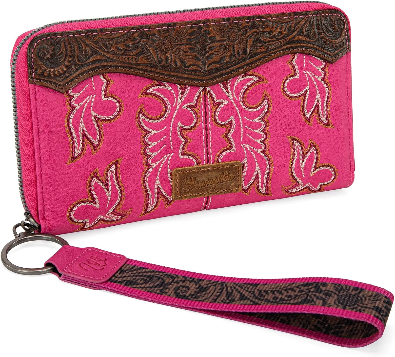 Wrangler Wristlet Western Wallet for Women Floral Tooled Clutch Boot Stitch Bifold Wallet with Card Holder
