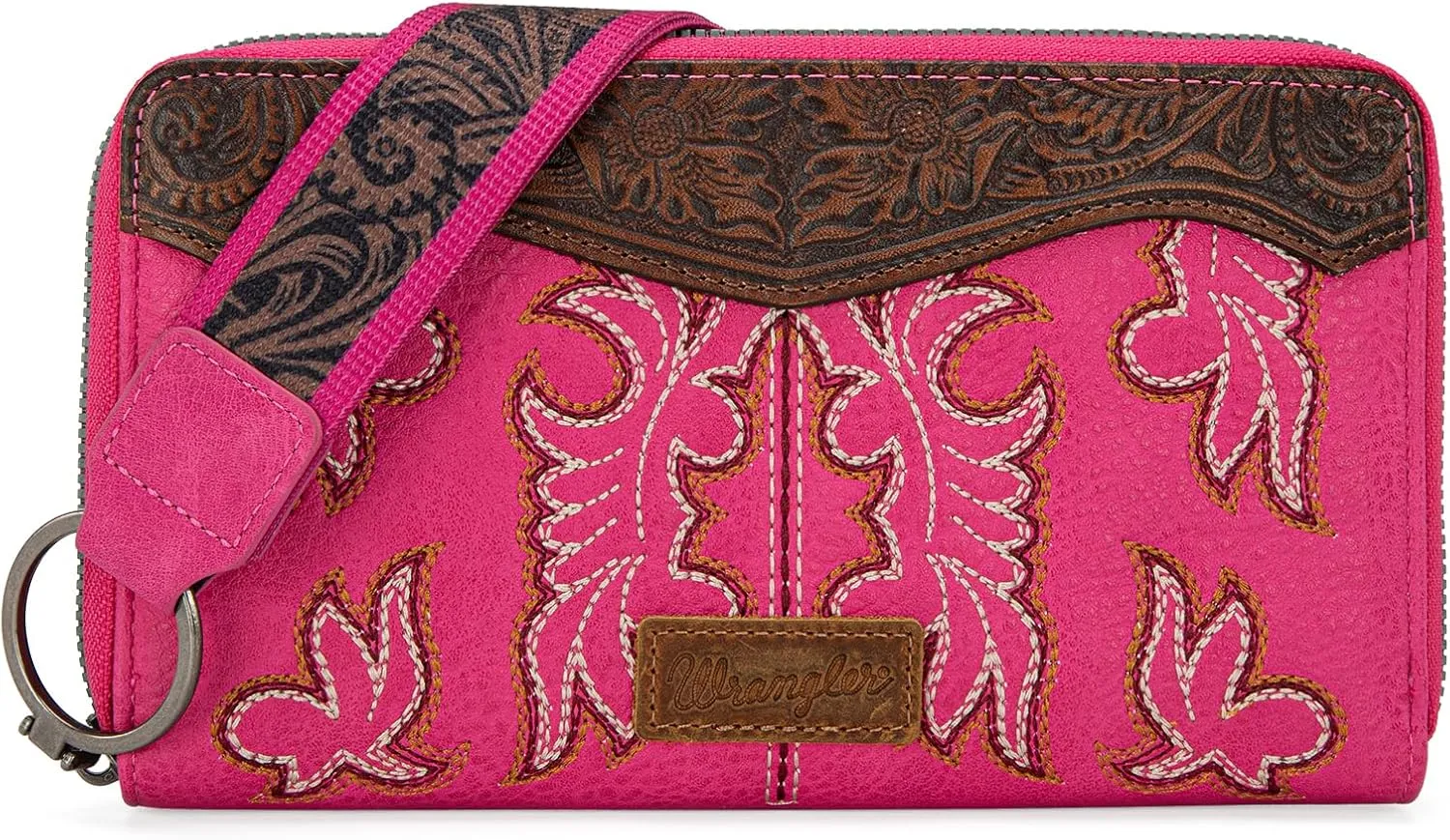 Wrangler Wristlet Western Wallet for Women Floral Tooled Clutch Boot Stitch Bifold Wallet with Card Holder