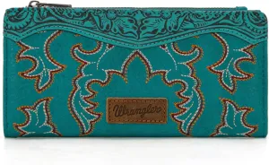 Wrangler Wristlet Western Wallet for Women Floral Tooled Clutch Boot Stitch Bifold Wallet with Card Holder