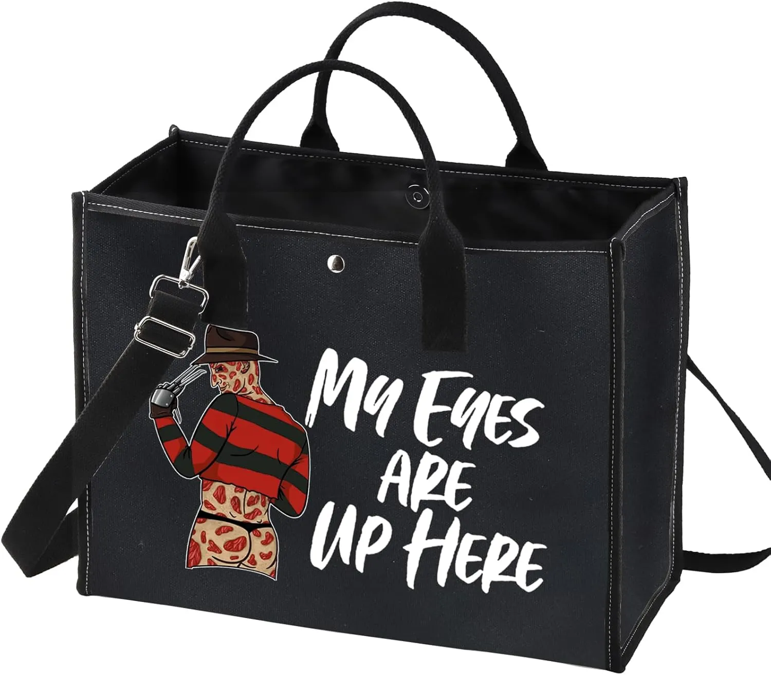 WZMPA Horror Movie Cosmetic Makeup Bag - Inspired Gift 'My Eyes Are Up Here' Zipper Pouch Bag For Movie Fans