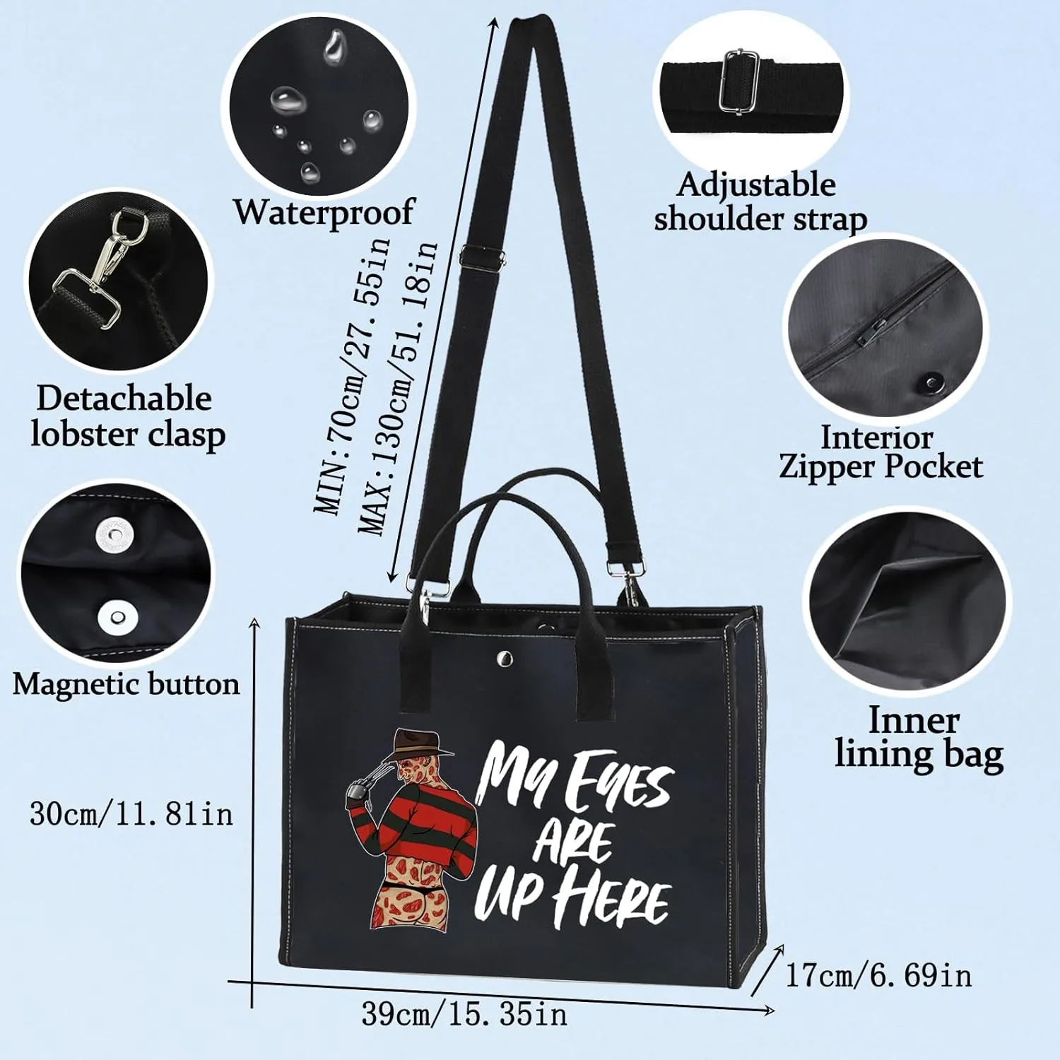 WZMPA Horror Movie Cosmetic Makeup Bag - Inspired Gift 'My Eyes Are Up Here' Zipper Pouch Bag For Movie Fans