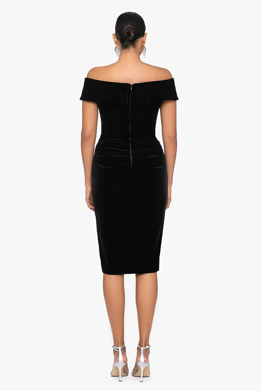 Xscape Women's Off-The-Shoulder Short Ruffle Velvet