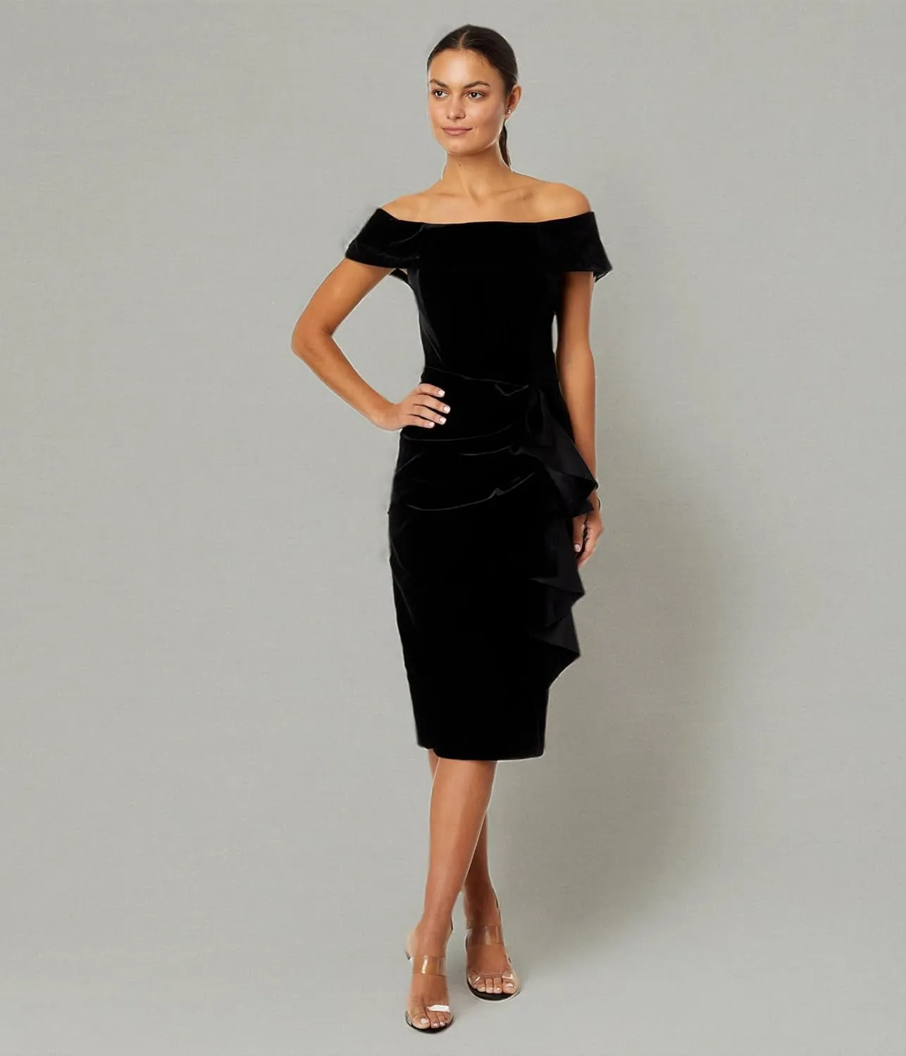 Xscape Women's Off-The-Shoulder Short Ruffle Velvet