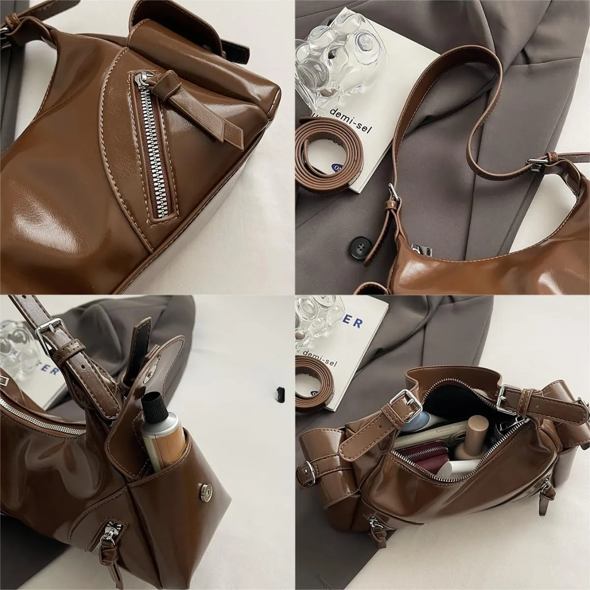 Y2k Shoulder Bag Women's Vintage Vegan Leather Shoulder Purse Punk Streetwear