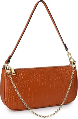 YALUXE Clutch Shoulder Tote Crocodile Genuine Leather Croc Retro Purse Handbag Zipper Closure for Women Classic