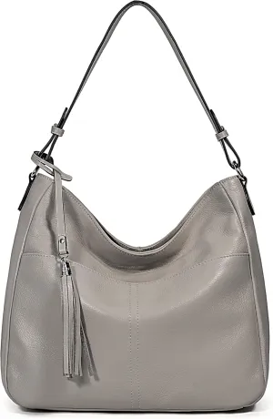 YALUXE Women's Genuine Leather Hobo Handbags Purses Shoulder Bags Crossbody Bags with Multiple Pockets