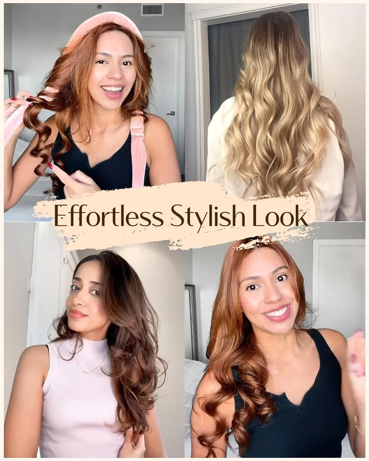 Yanibest Heatless Curls Overnight, Soft Heatless Hair Curler to Sleep in, No Heat Ribbon Wrap, Heatless Curling Set for Long Short Hair with Hair Scrunchies and Clip