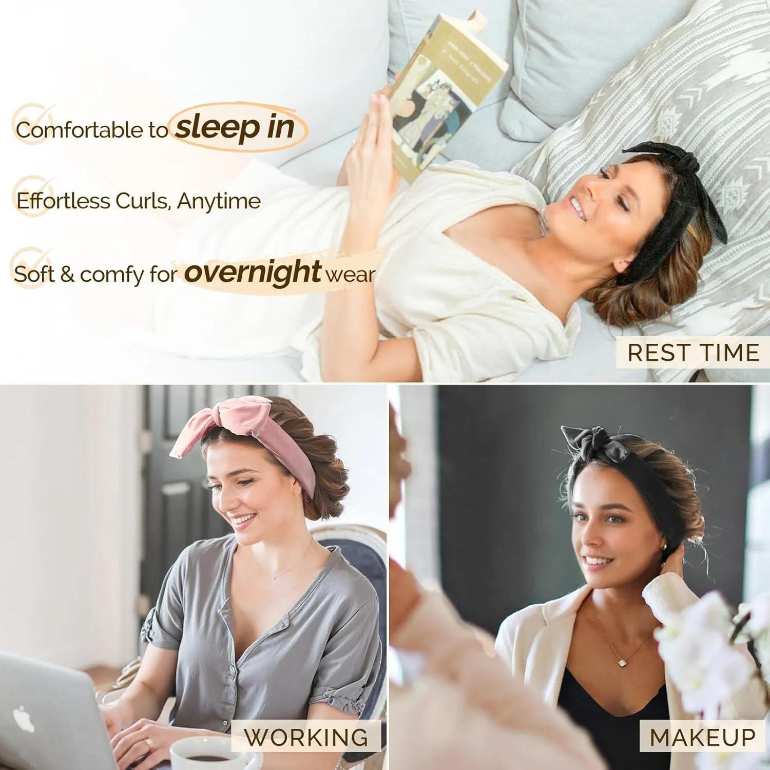 Yanibest Heatless Curls Overnight, Soft Heatless Hair Curler to Sleep in, No Heat Ribbon Wrap, Heatless Curling Set for Long Short Hair with Hair Scrunchies and Clip