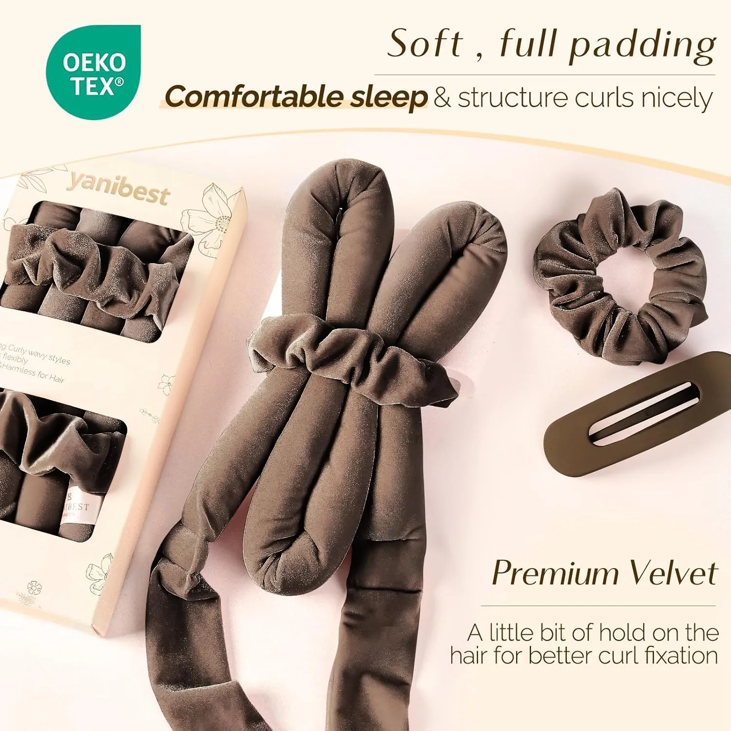 Yanibest Heatless Hair Curler, No Heat Hair Curlers to Sleep in, Overnight Satin Heatless Curling Set with Hair Scrunchies Clip, for All Hair types