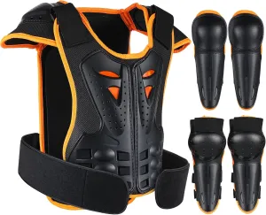 Youth Dirt Bike Gear, JUSTDOLIFE 5 PCS Motorcycle Armbor Protection Jacket, Kids Motorcycle Armor with Knee Pads Elbow Pads Chest Protector Racing for Outdoor Sports