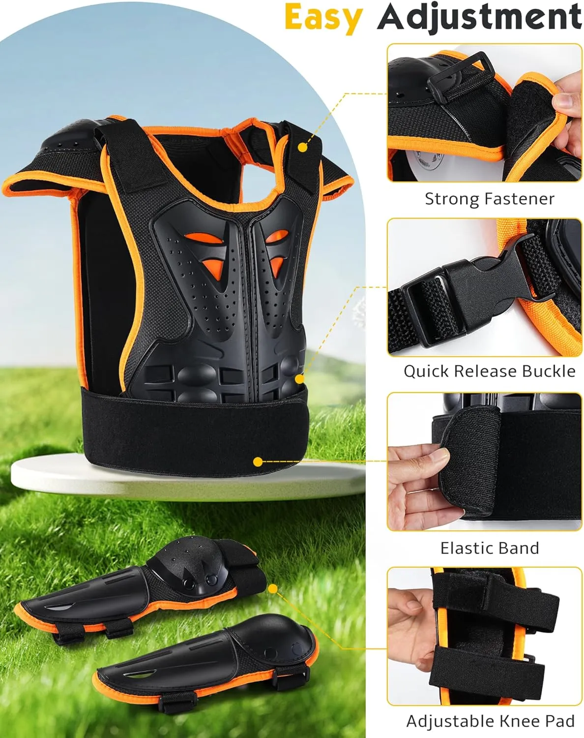 Youth Dirt Bike Gear, JUSTDOLIFE 5 PCS Motorcycle Armbor Protection Jacket, Kids Motorcycle Armor with Knee Pads Elbow Pads Chest Protector Racing for Outdoor Sports