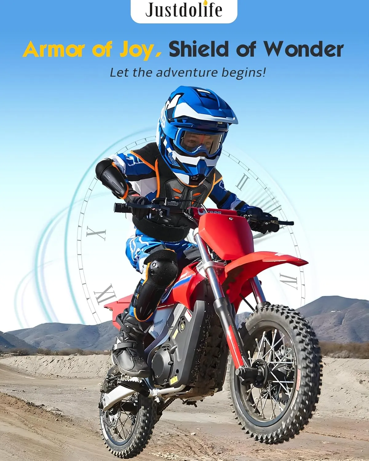 Youth Dirt Bike Gear, JUSTDOLIFE 5 PCS Motorcycle Armbor Protection Jacket, Kids Motorcycle Armor with Knee Pads Elbow Pads Chest Protector Racing for Outdoor Sports