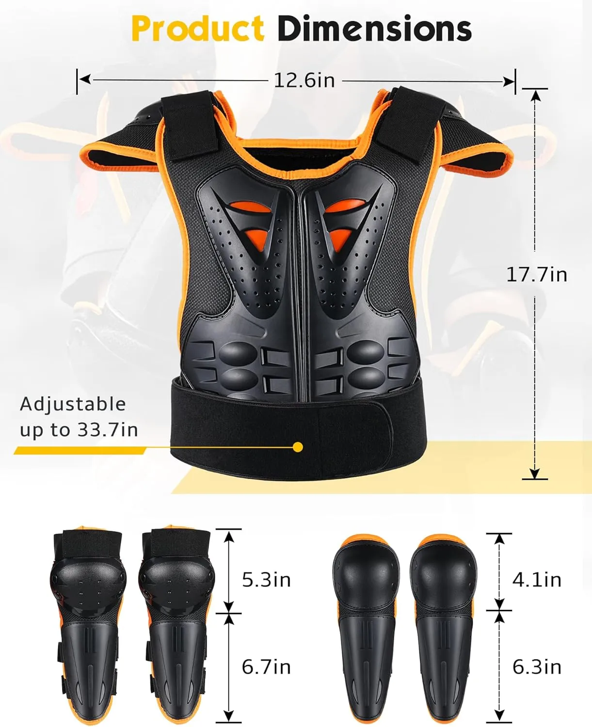 Youth Dirt Bike Gear, JUSTDOLIFE 5 PCS Motorcycle Armbor Protection Jacket, Kids Motorcycle Armor with Knee Pads Elbow Pads Chest Protector Racing for Outdoor Sports