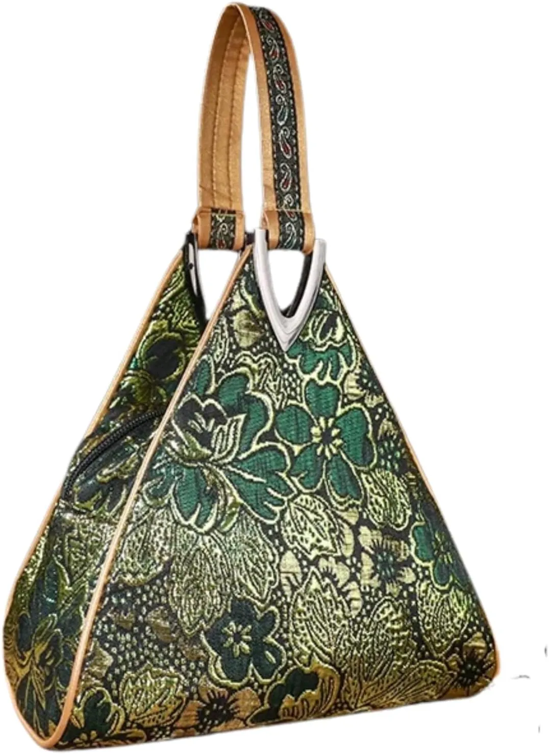 Yunjin Cloud Brocade Silk Pyramid Handbag for Women, Lightweight Handbag, Cute Trendy Zipper Tote Bag for Summer Vacation