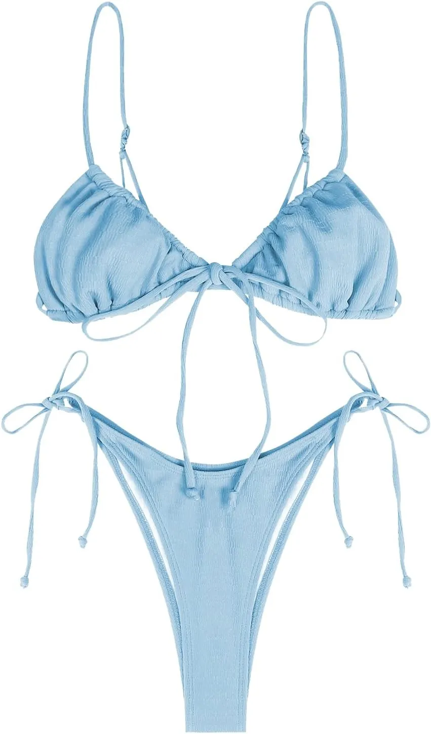 ZAFUL Womens High Cut Thong Bikini Set Swimsuits Cami String Sexy Bathing Suit