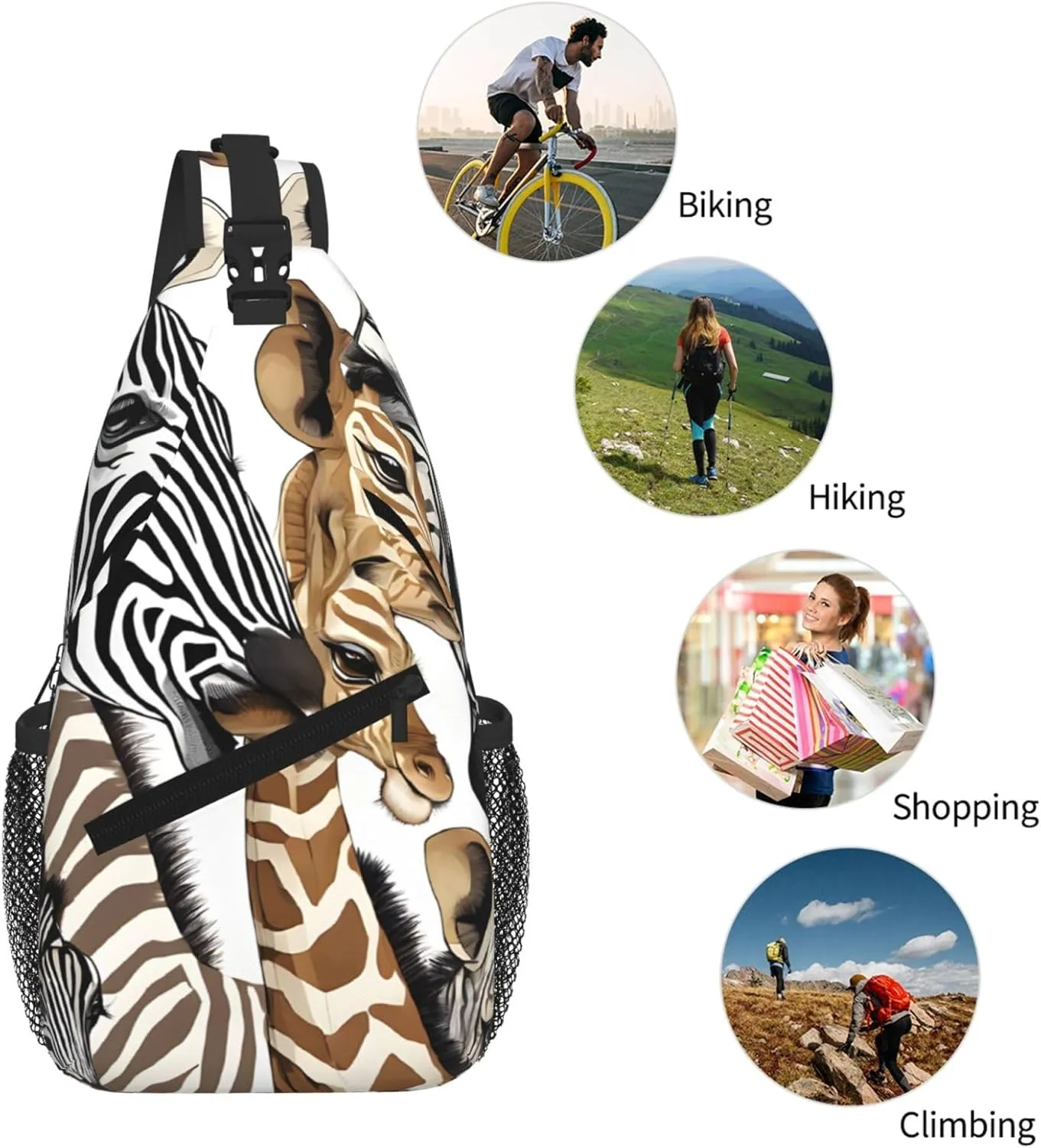 Zebra And Giraffe Print Cross Chest Bag Diagonally For Short-Distance Travel And Daily Use