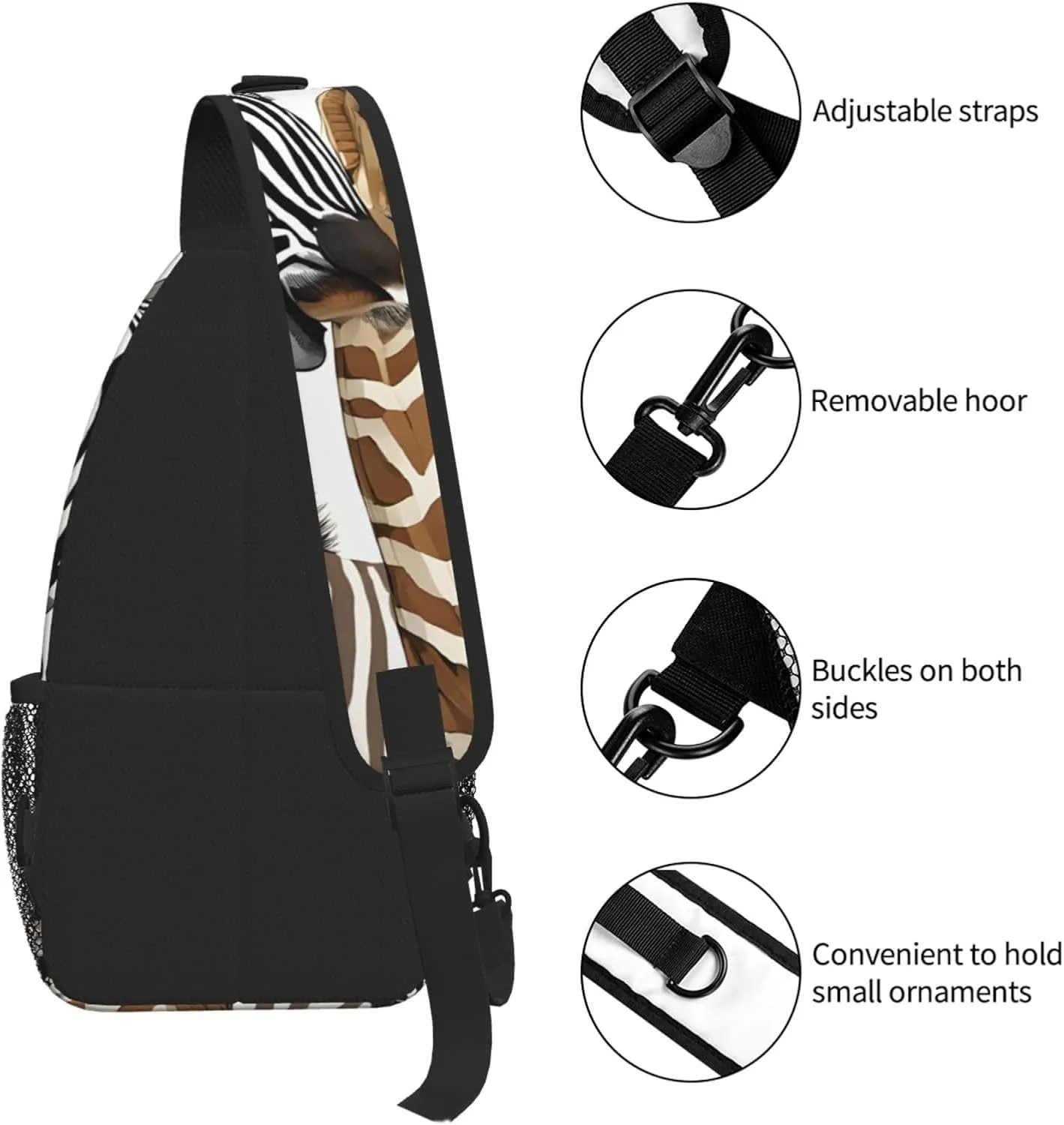 Zebra And Giraffe Print Cross Chest Bag Diagonally For Short-Distance Travel And Daily Use
