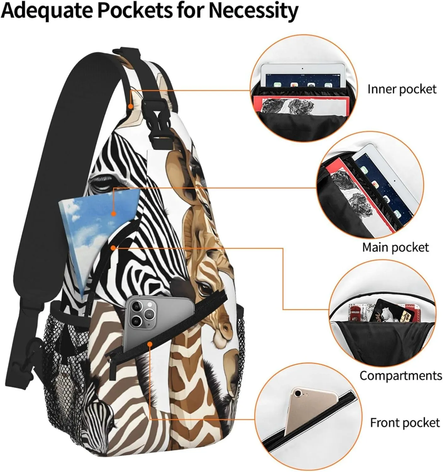 Zebra And Giraffe Print Cross Chest Bag Diagonally For Short-Distance Travel And Daily Use