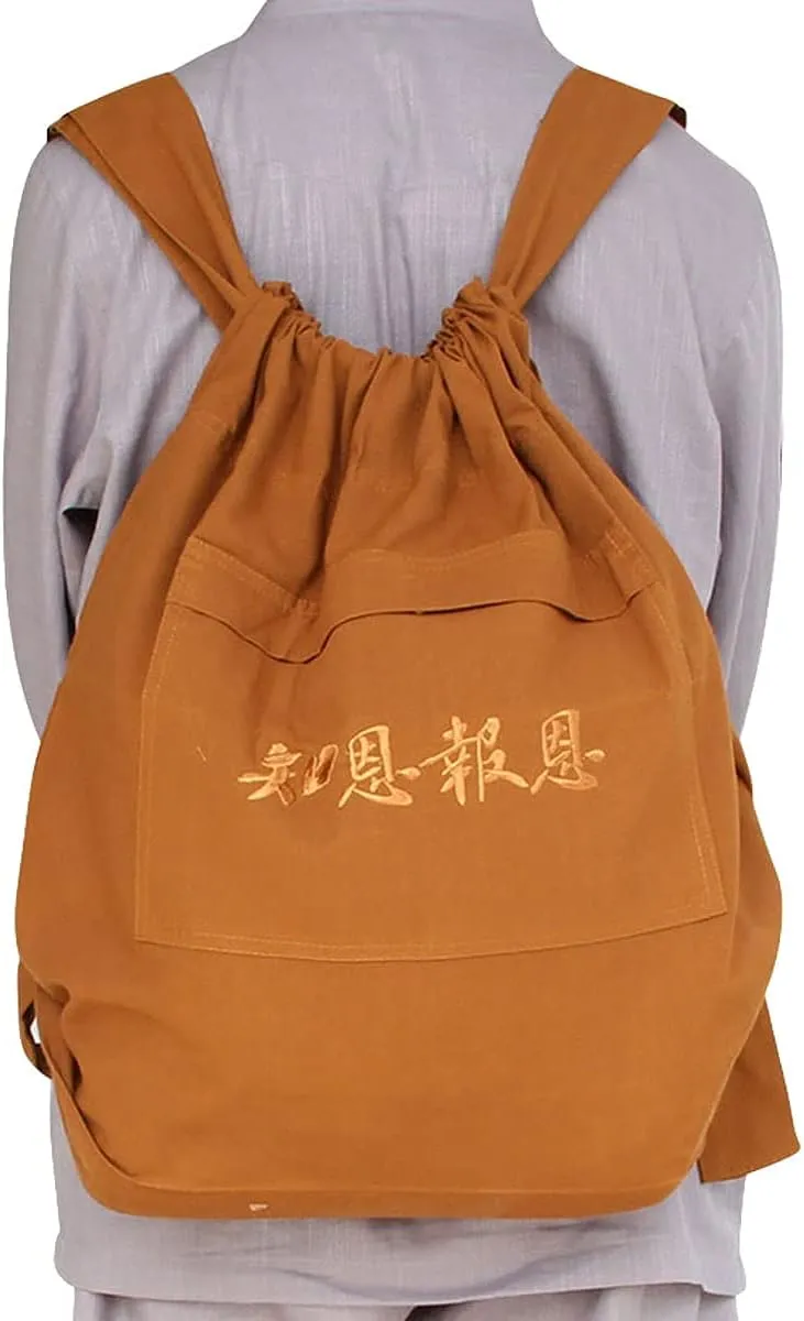 ZooBoo Unisex Buddhist Bag Monk Backpack - Tibetan Shaolin Temple Embroidery Kung Fu Bag - Cotton and Canvas